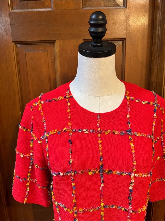 Steve Fabrikant Dresses & Skirts - Vintage Steve Fabrikant for Neiman Marcus Red Windowpane Knit Shift Dress Size M